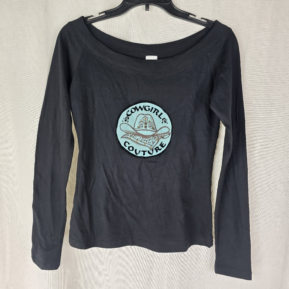 Texas Cowgirl Couture Womens XS / Small Off Shoulder Black Y2k Rhinestone Top